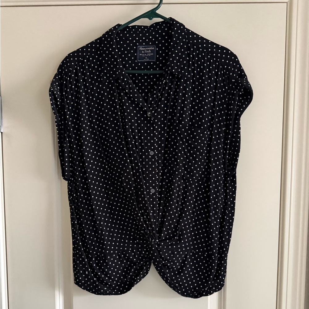 Abercrombie & Fitch Black Polka Dot Twist-Front Blouse